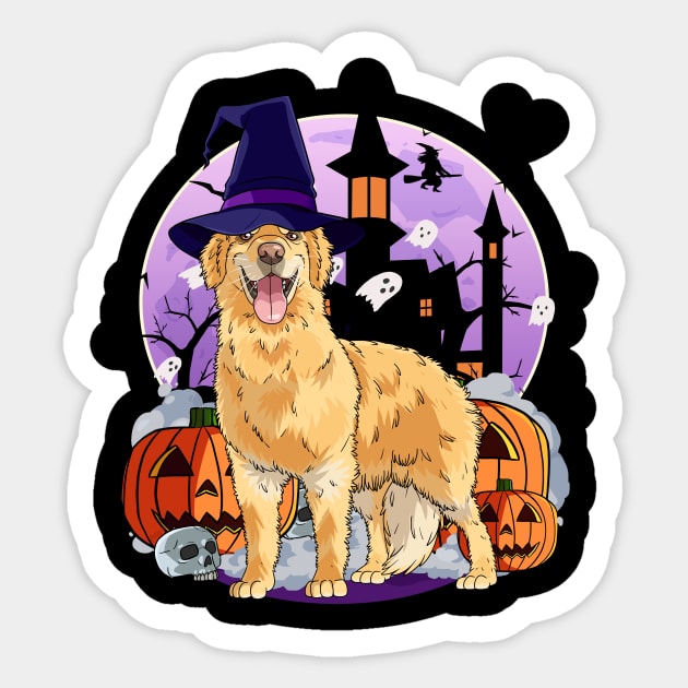 Golden Retriever Halloween Witch Pumpkins Ghost Haunted House Sticker by Noseking